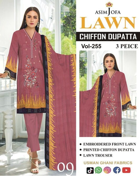 Summer Luxury Lawn – EMB Suit with Chiffon Dupatta