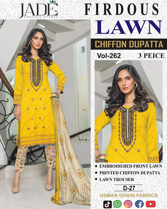 Summer Luxury Lawn – EMB Suit with Chiffon Dupatta