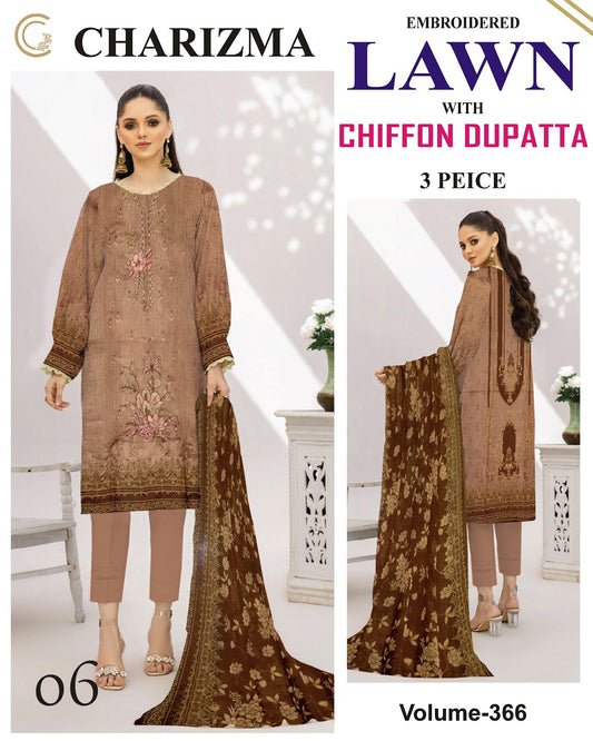 Luxury EMB Lawn 3PC with Chiffon Dupatta – Summer Edition