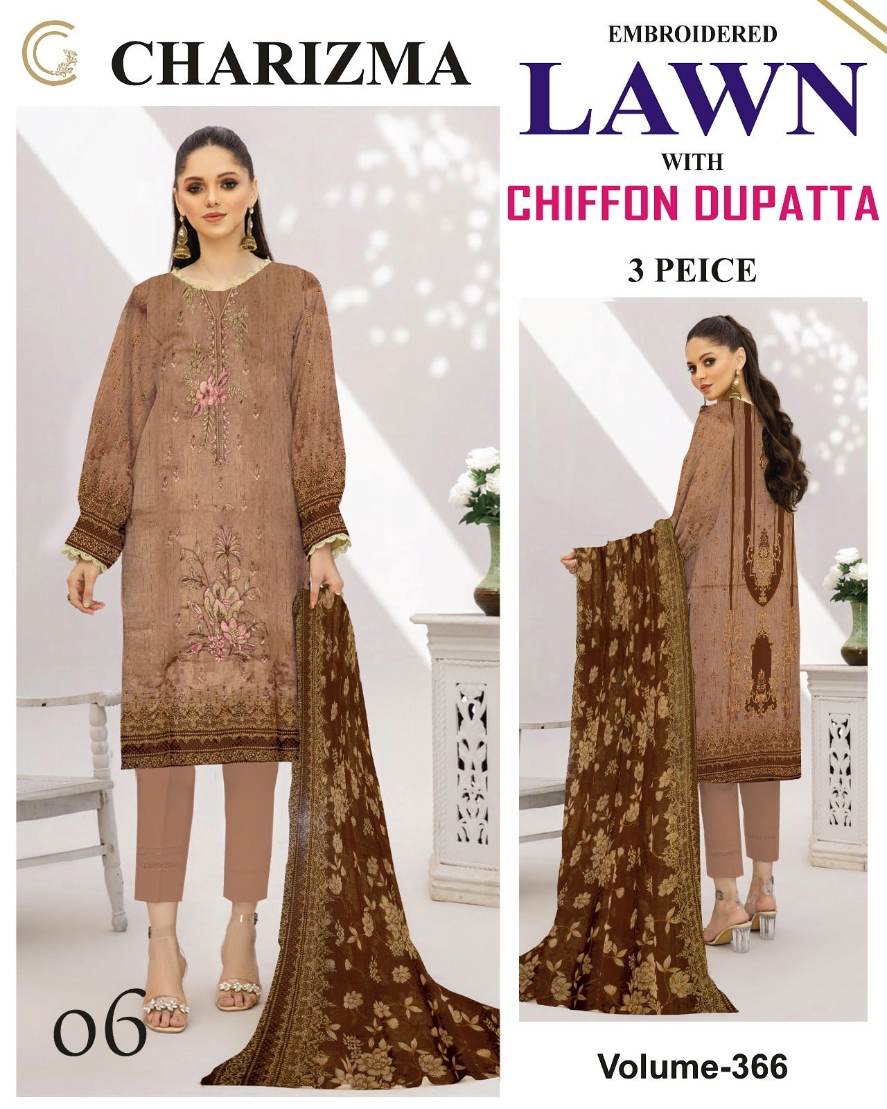 Luxury EMB Lawn 3PC with Chiffon Dupatta – Summer Edition
