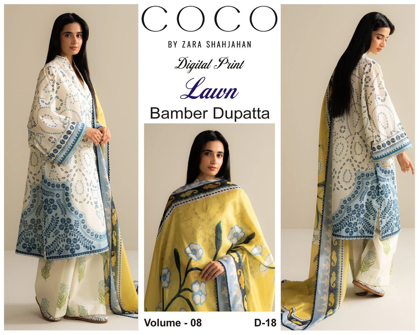 COCO by Zara Shah Jahan Digital Printed 3PC Lawn Suit with Bamber Chiffon Dupatta