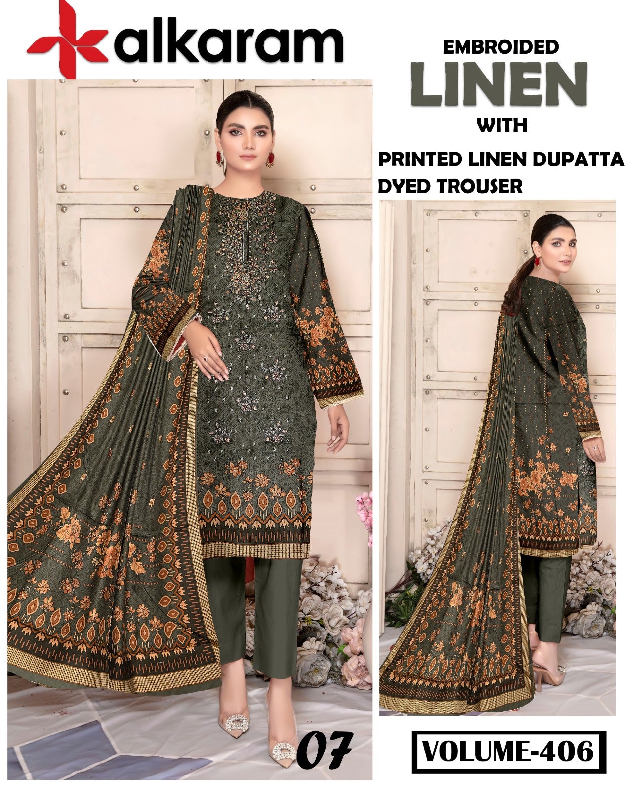 EMBROIDERED LINEN 3PC Multi Brands