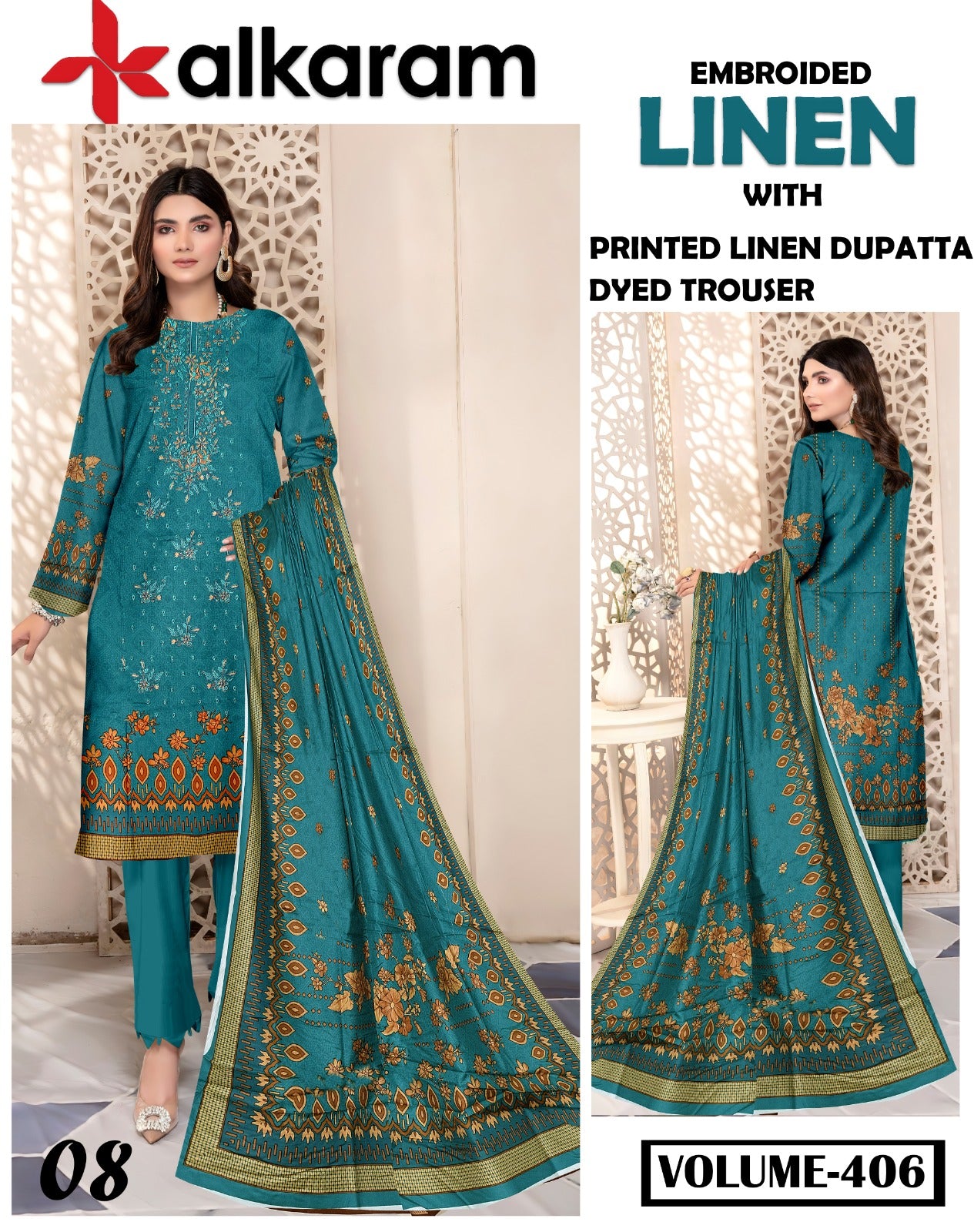 EMBROIDERED LINEN 3PC Multi Brands