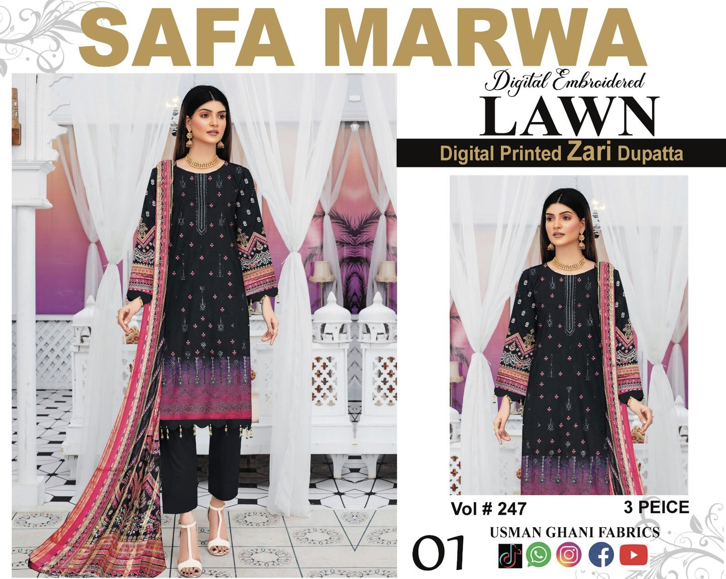 Safa Marwa Original Lawn 3-PC Embroidered Collection