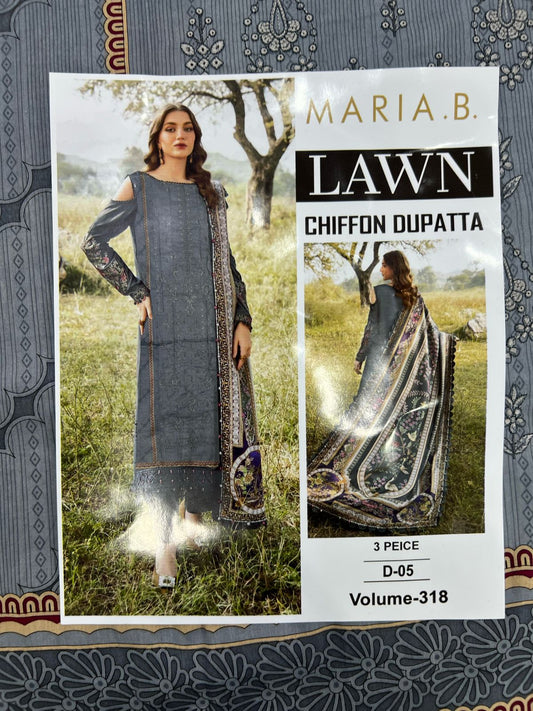 Summer Luxury Lawn – EMB Suit with Chiffon Dupatta