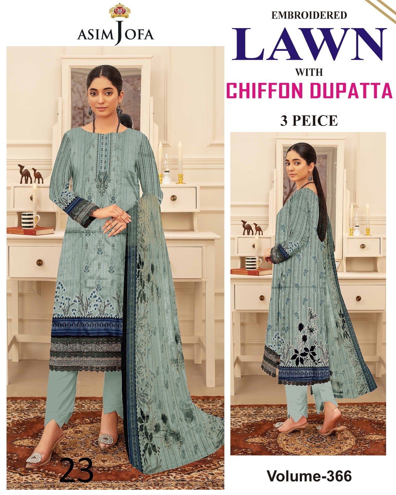 Summer Luxury Lawn – EMB Suit with Chiffon Dupatta