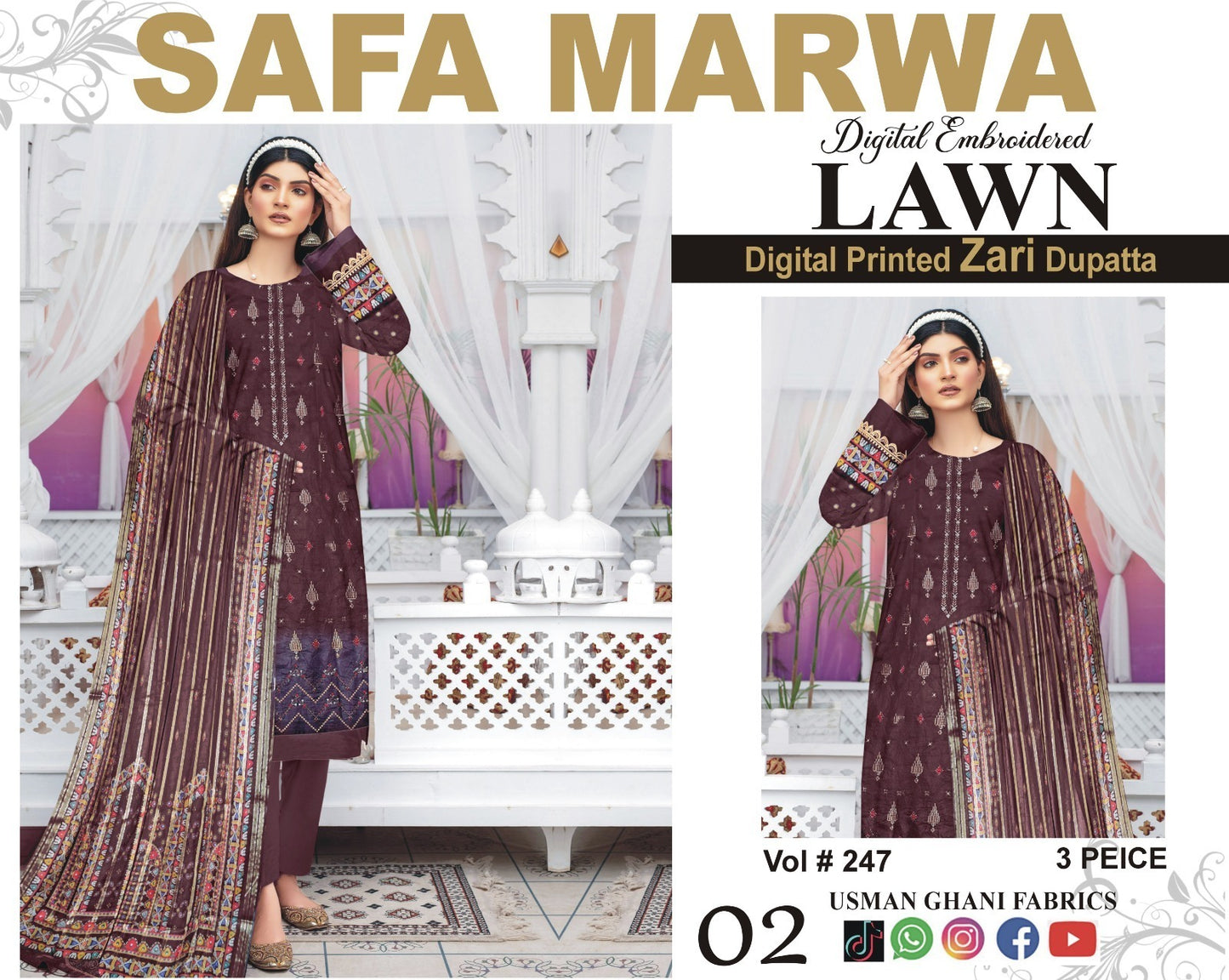 Safa Marwa Original Lawn 3-PC Embroidered Collection
