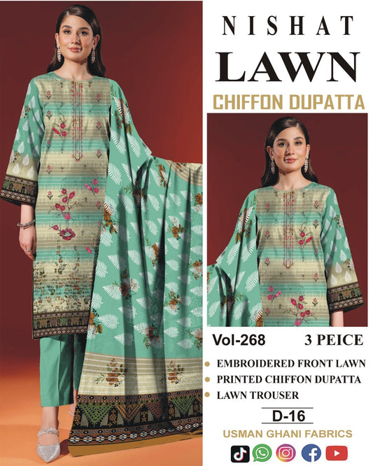 Luxury EMB Lawn 3PC with Chiffon Dupatta – Summer Edition