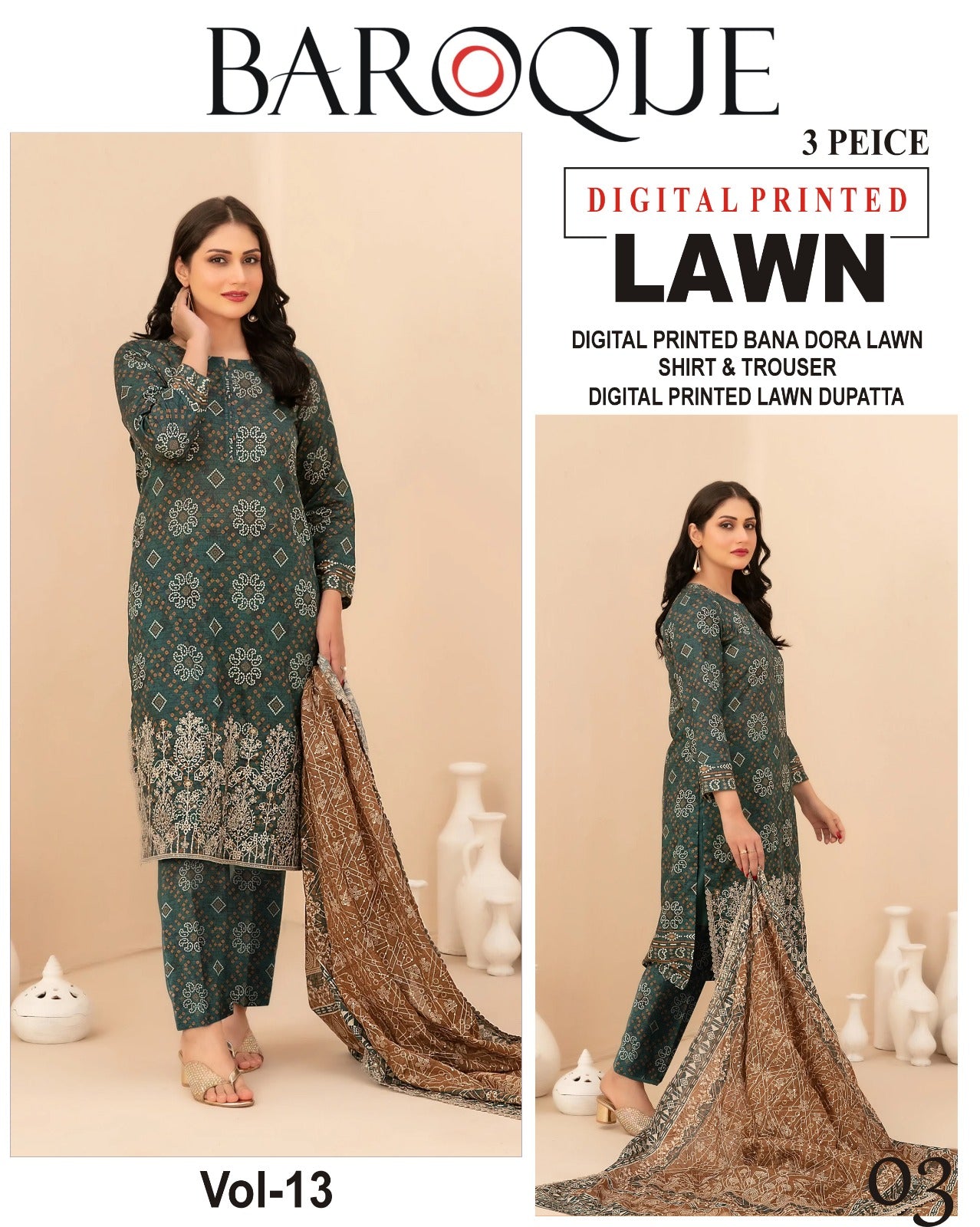 Baroque BANA DORA LAWN – Digital Printed 3PC