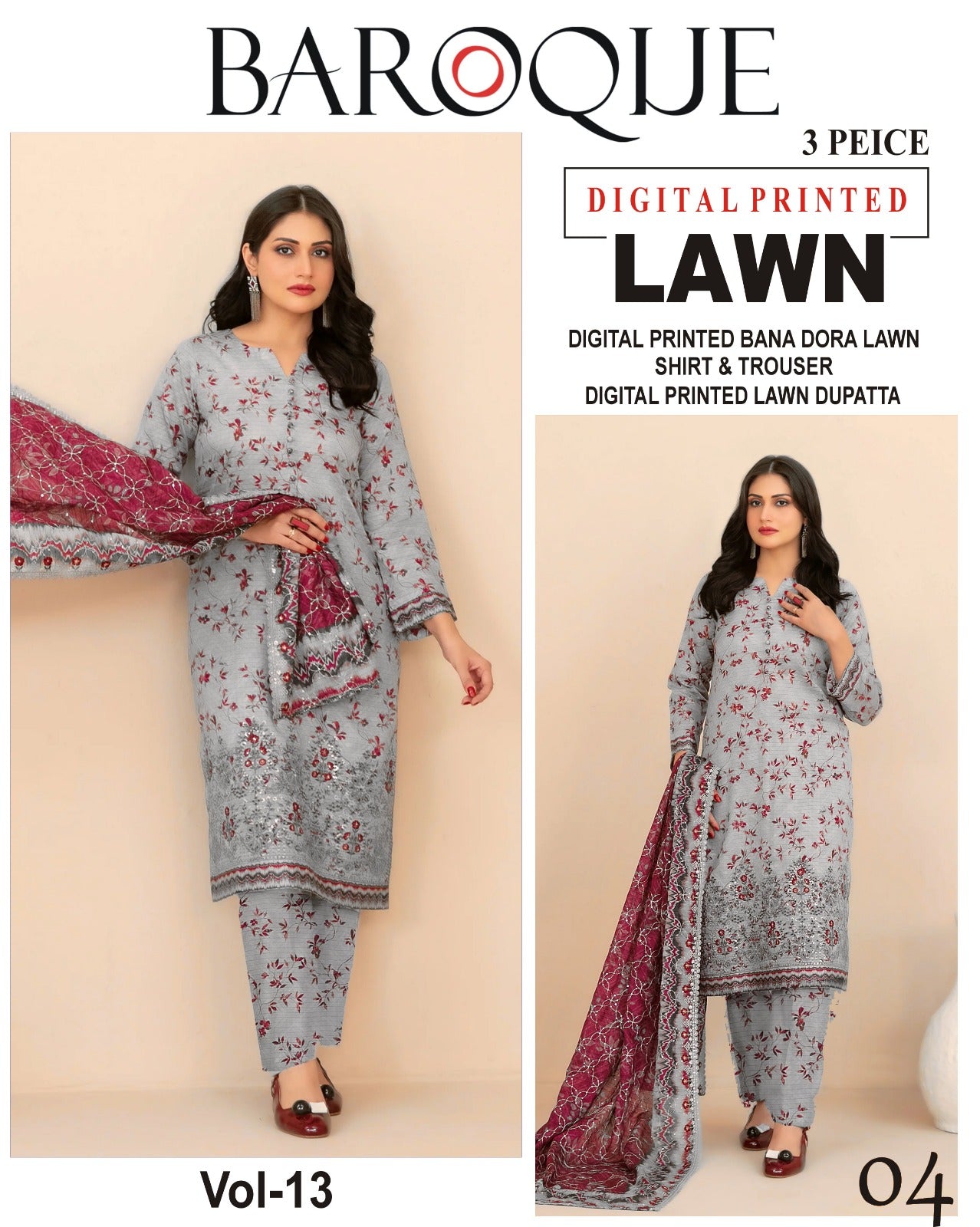 Baroque BANA DORA LAWN – Digital Printed 3PC