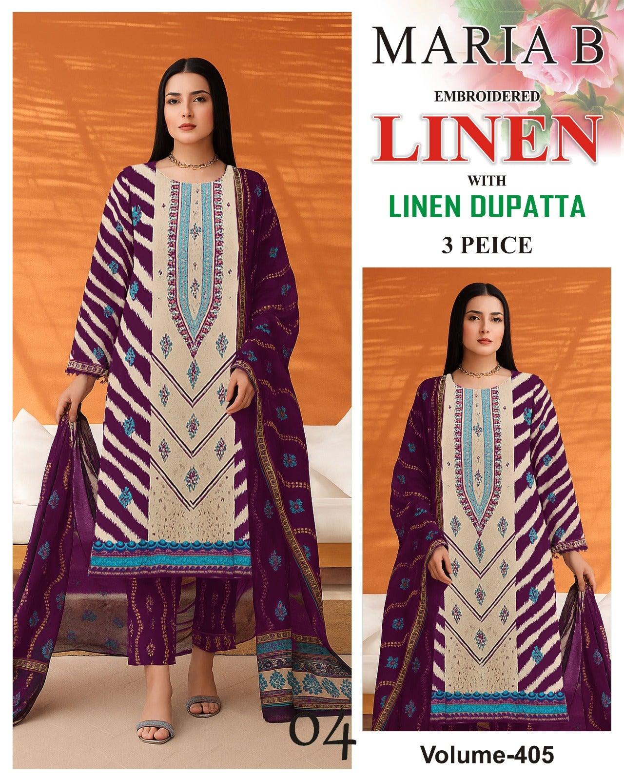 EMBROIDERED LINEN 3PC Multi Brands