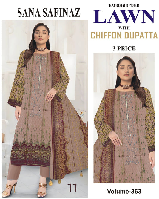 Luxury EMB Lawn 3PC with Chiffon Dupatta – Summer Edition