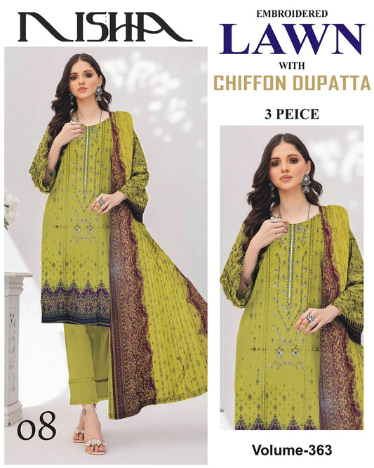 Summer Luxury Lawn – EMB Suit with Chiffon Dupatta