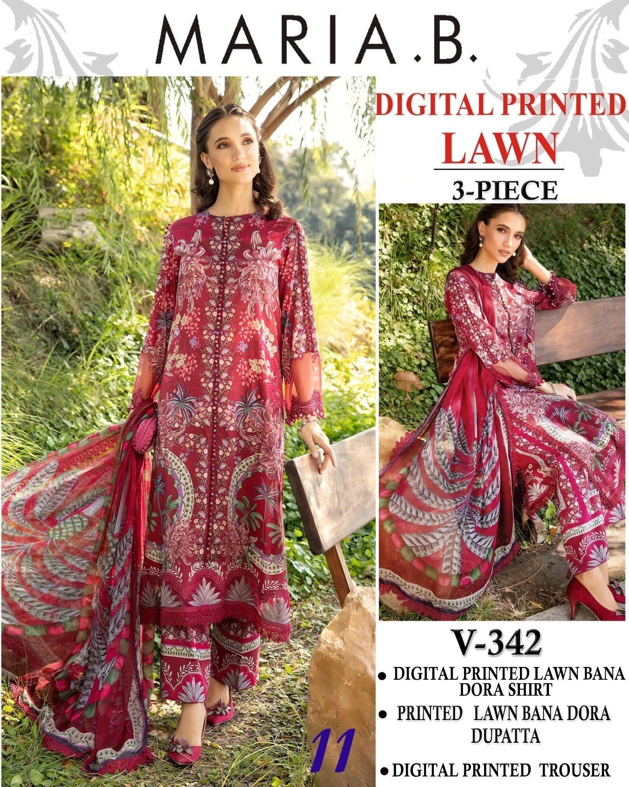 Vol 342 Maria B Lawn – Digital Printed 3PC | Bana Dora Quality