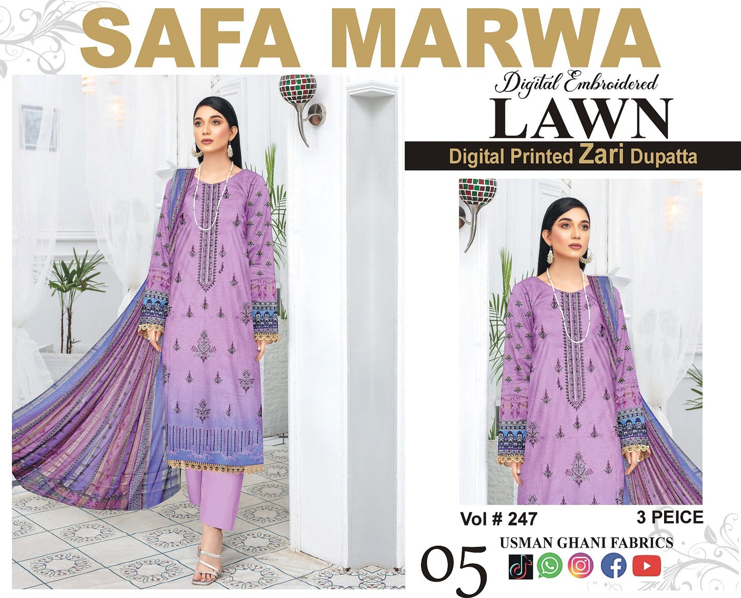 Safa Marwa Original Lawn 3-PC Embroidered Collection