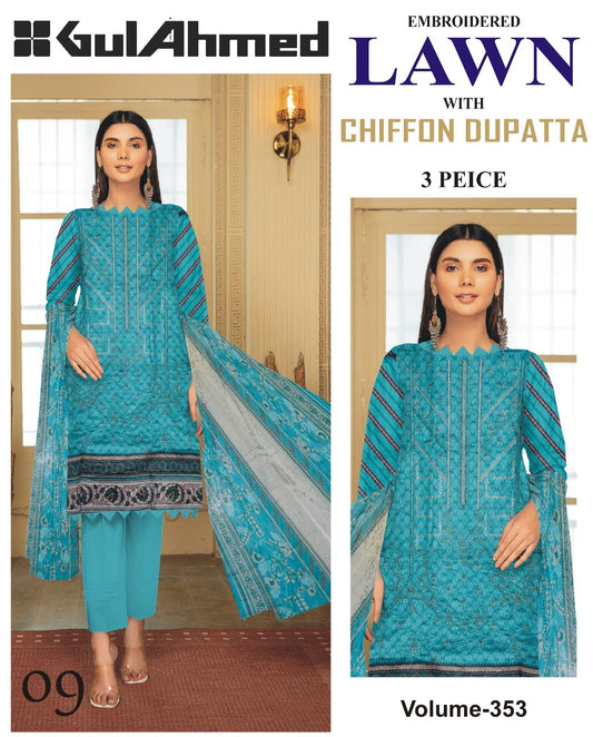 Summer Luxury Lawn – EMB Suit with Chiffon Dupatta