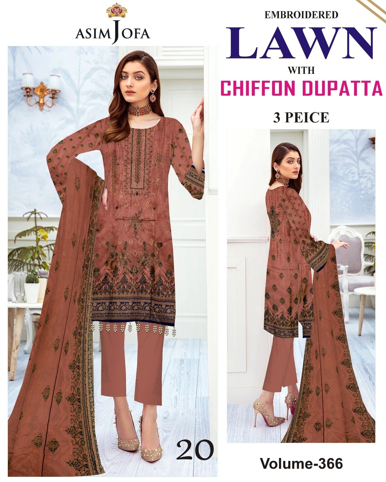 Summer Luxury Lawn – EMB Suit with Chiffon Dupatta