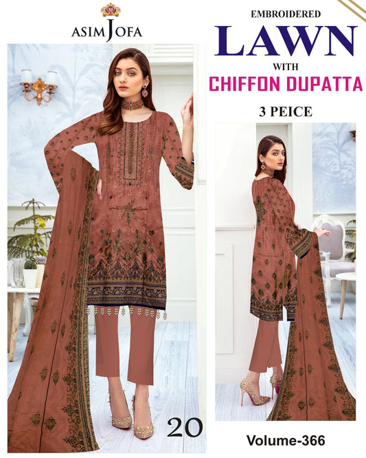 Summer Luxury Lawn – EMB Suit with Chiffon Dupatta