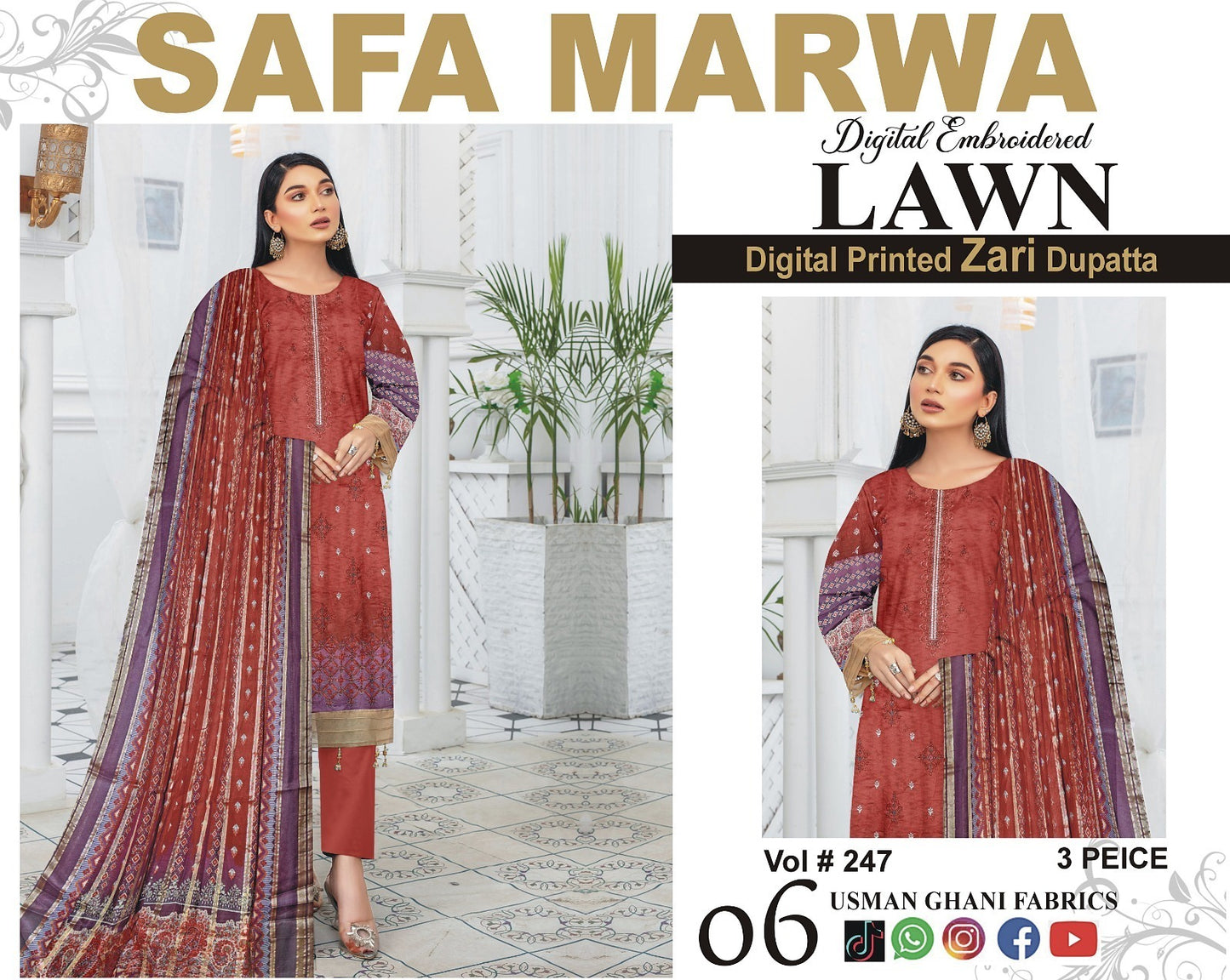 Safa Marwa Original Lawn 3-PC Embroidered Collection