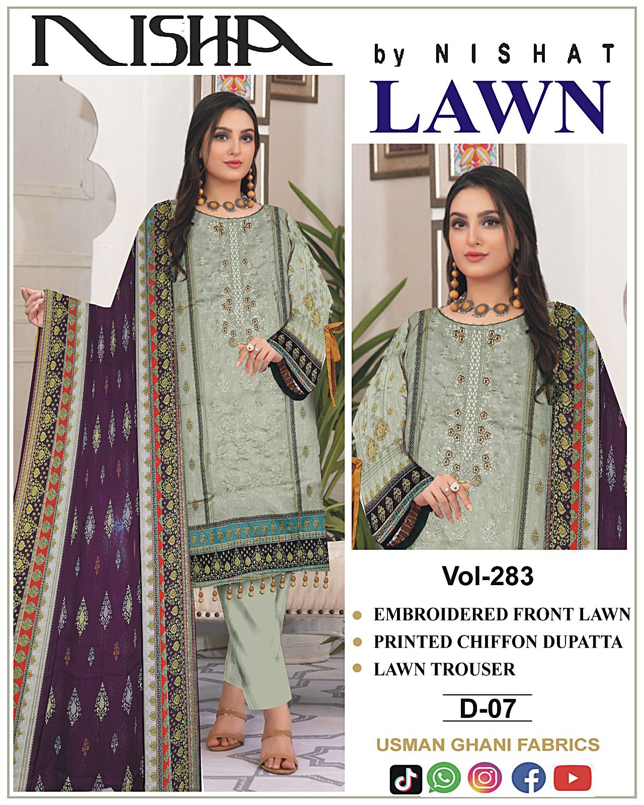 Summer Luxury Lawn – EMB Suit with Chiffon Dupatta