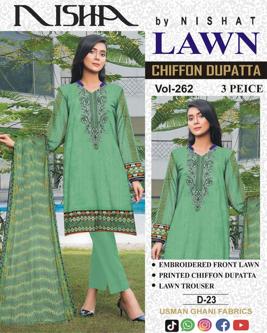 Summer Luxury Lawn – EMB Suit with Chiffon Dupatta