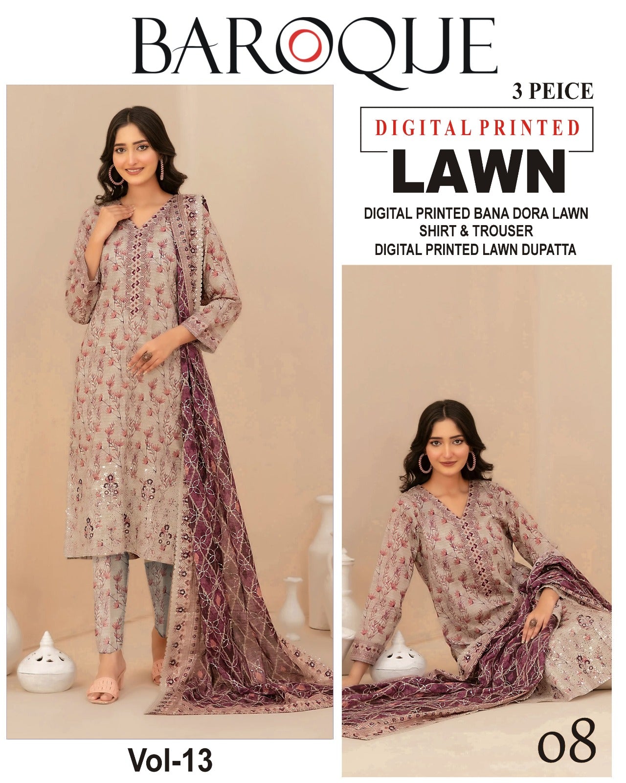 Baroque BANA DORA LAWN – Digital Printed 3PC
