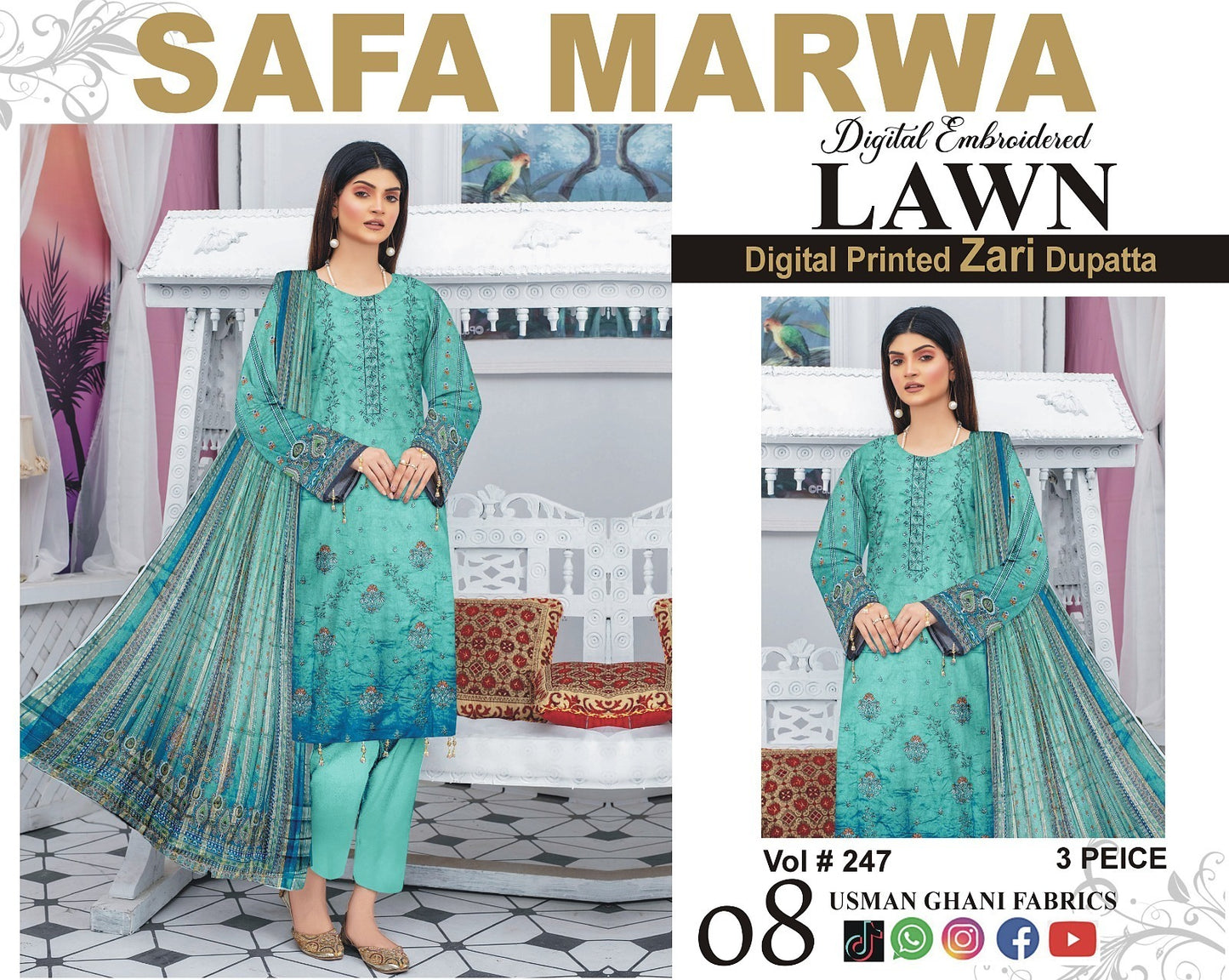 Safa Marwa Original Lawn 3-PC Embroidered Collection