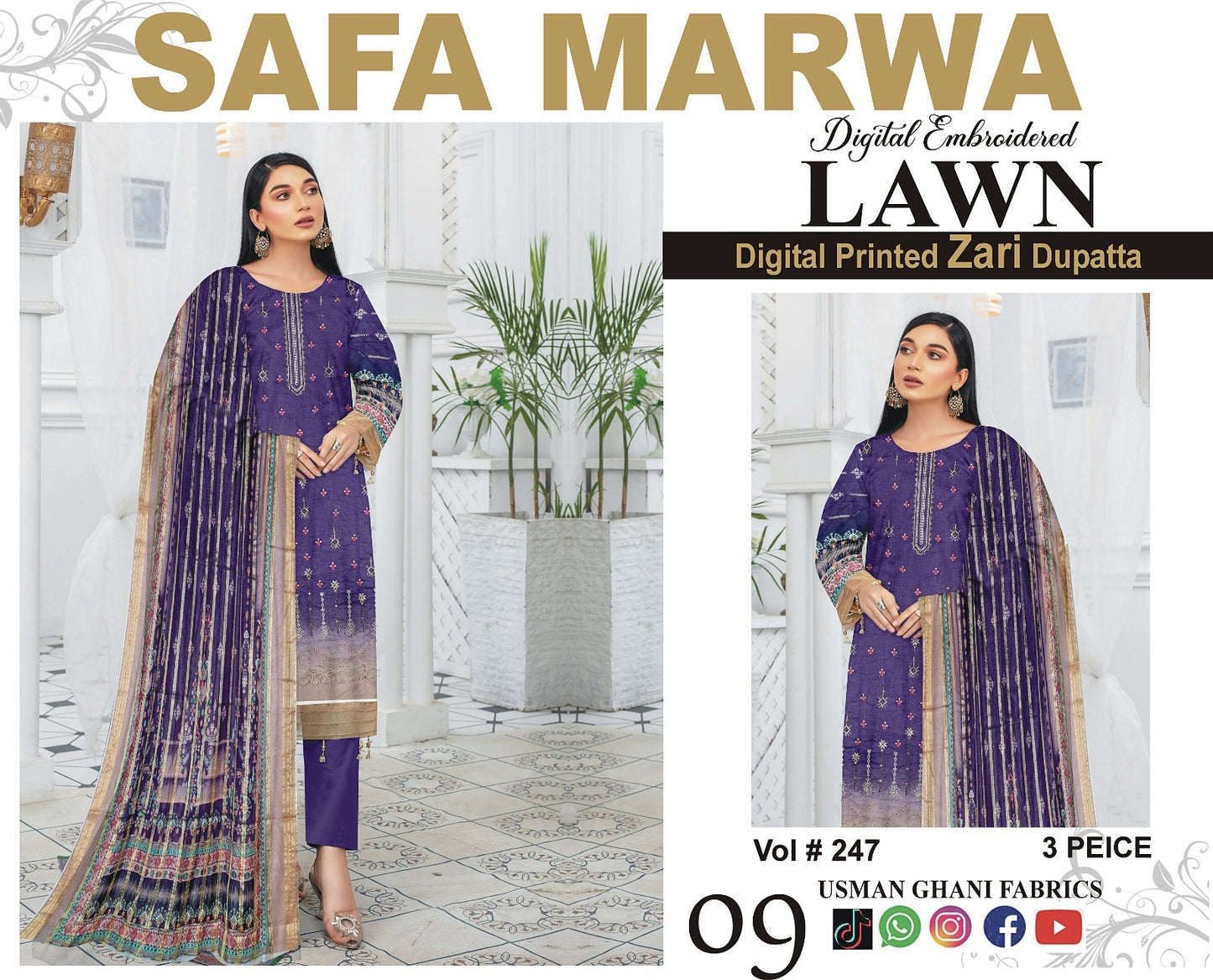Safa Marwa Original Lawn 3-PC Embroidered Collection