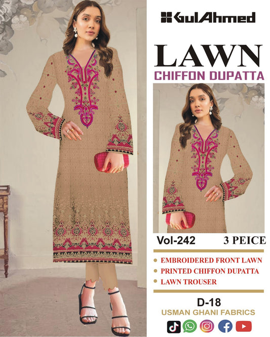 Summer Luxury Lawn – EMB Suit with Chiffon Dupatta