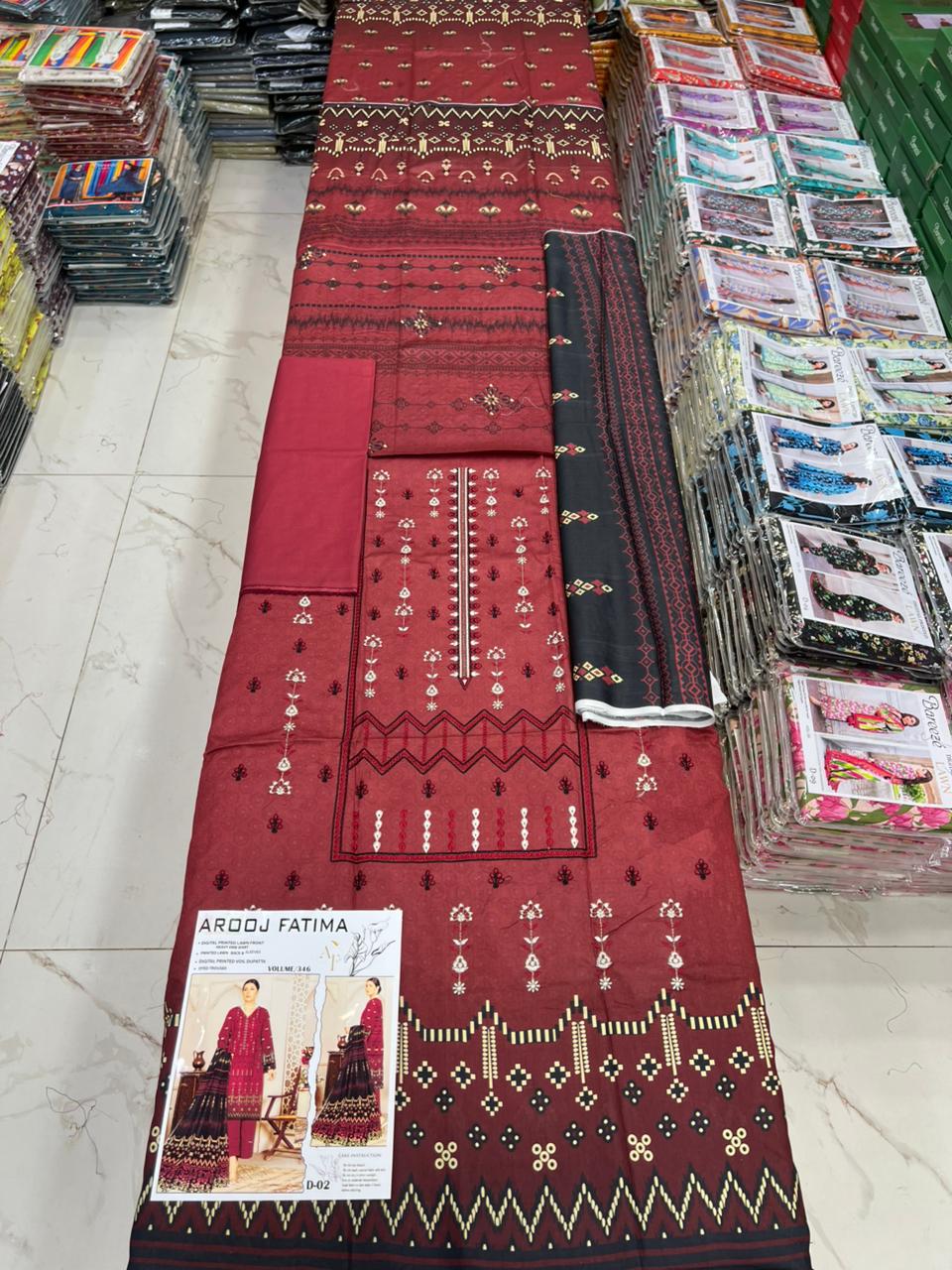 AROOJ FATIMA EMB Lawn – Original 3PC