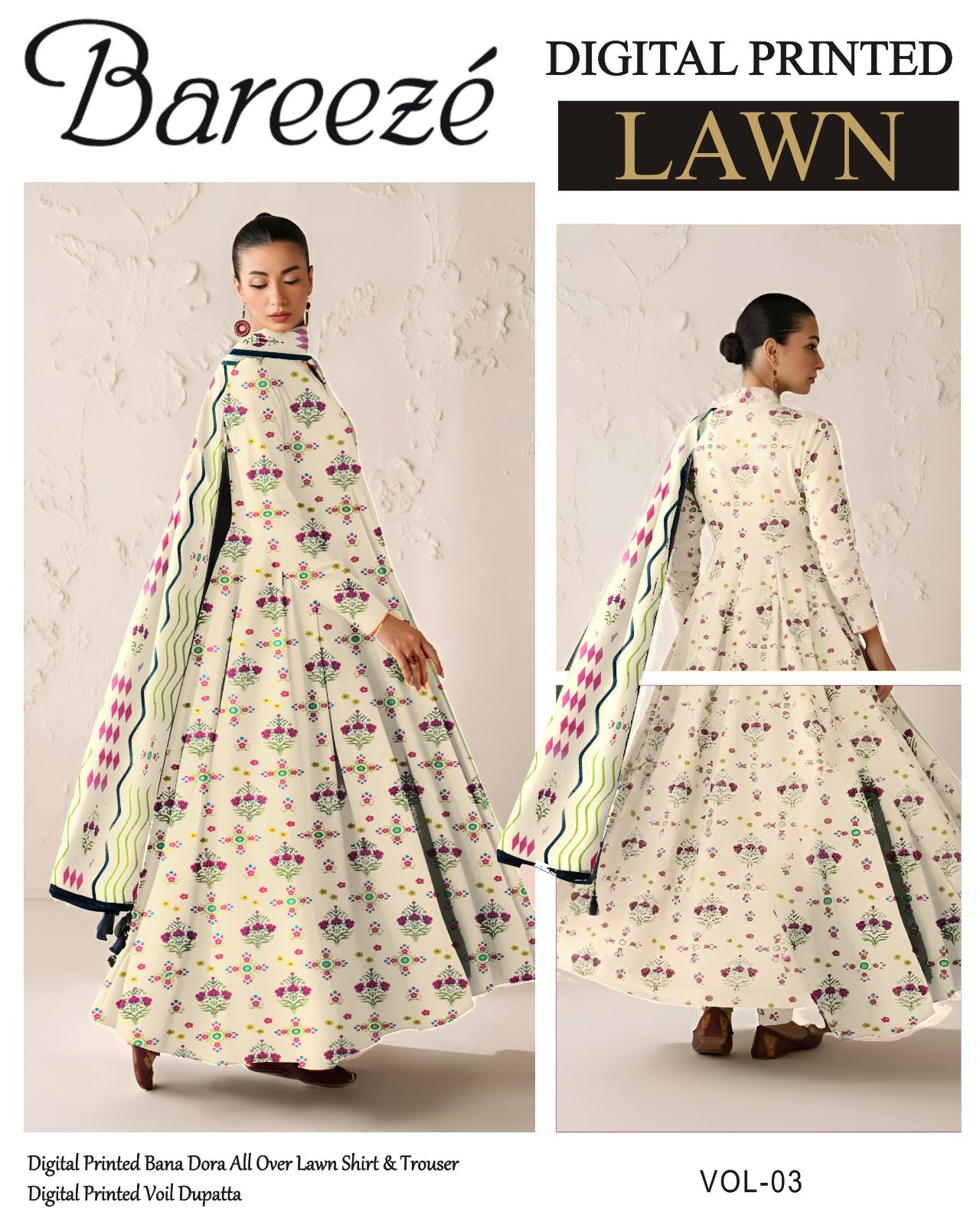 Bareeze Classy Lawn 3PC – Summer Collection