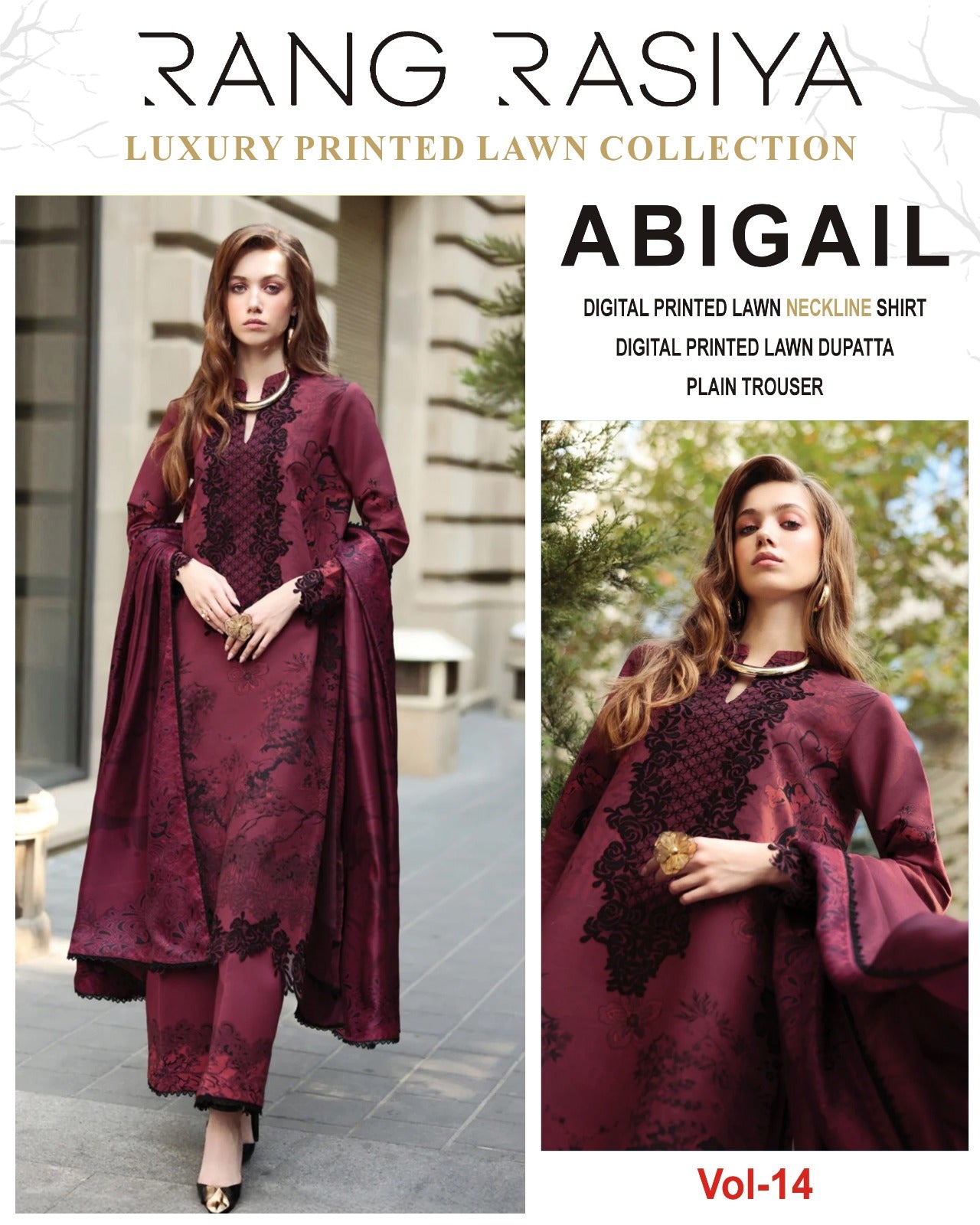 Abigail 3PC Printed Lawn With Lawn Dupatta