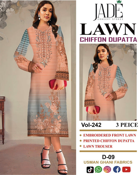 Summer Luxury Lawn – EMB Suit with Chiffon Dupatta