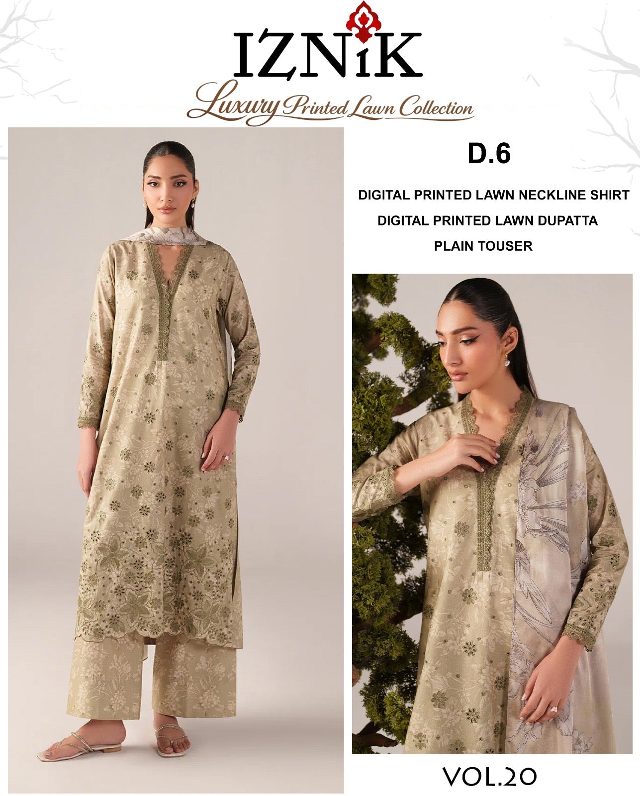 Iznik Lawn 3 Piece With Lawn dupatta