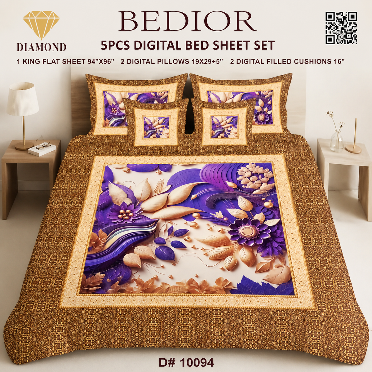 BEDIOR 5PCS DIGITAL BED SHEET SET 10094