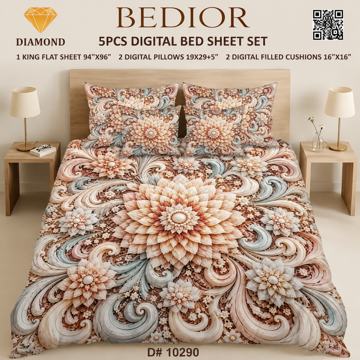 BEDIOR 5PCS DIGITAL BED SHEET SET 10290