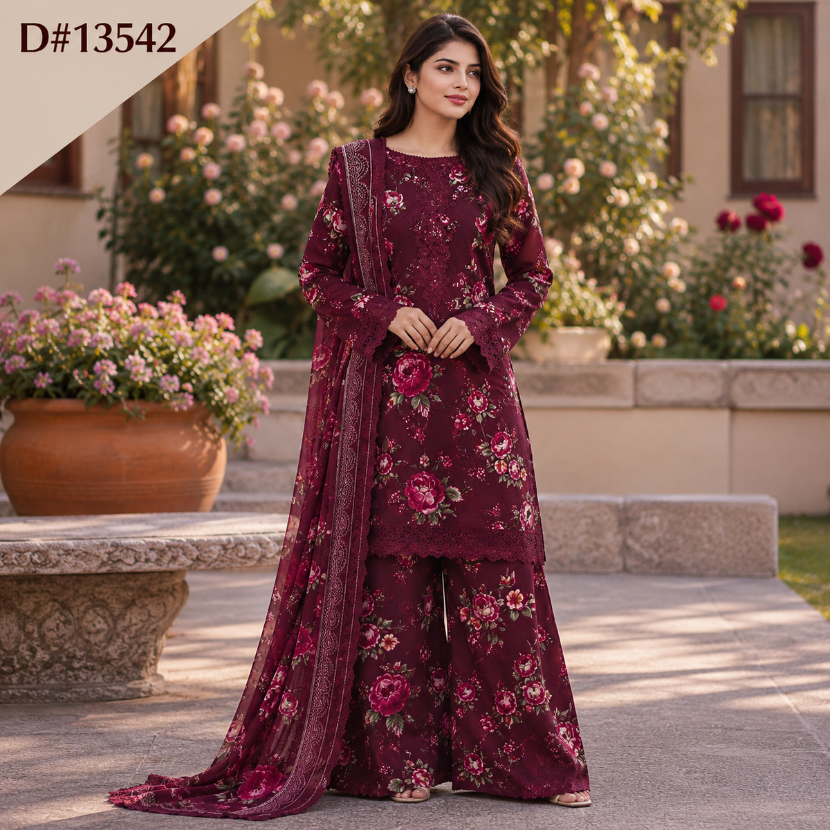 Basic Embroidered Linen 3PCD# 13542