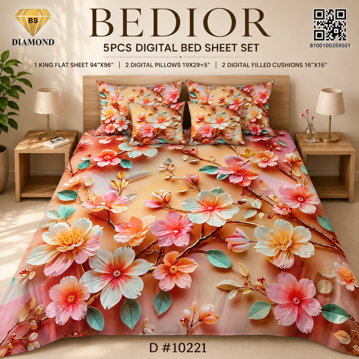 BEDIOR 5PCs DIGITAL BED SHEET SET 10221