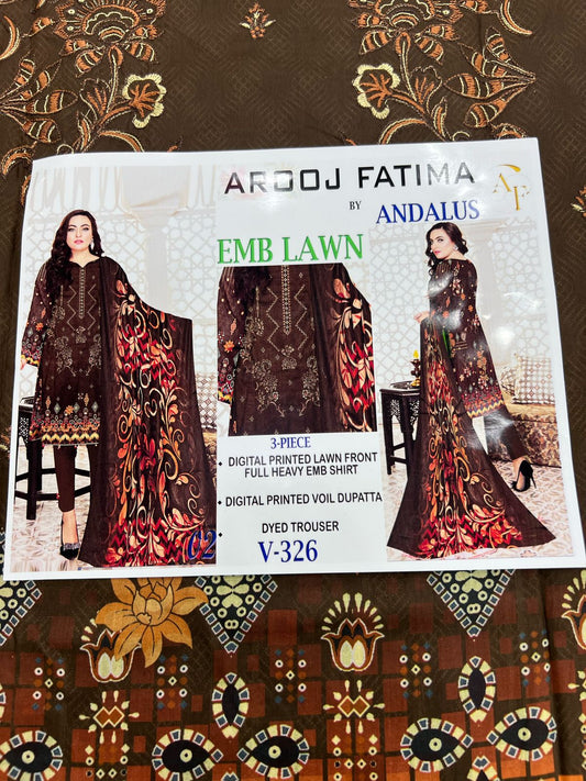 AROOJ FATIMA EMB Lawn 3PC