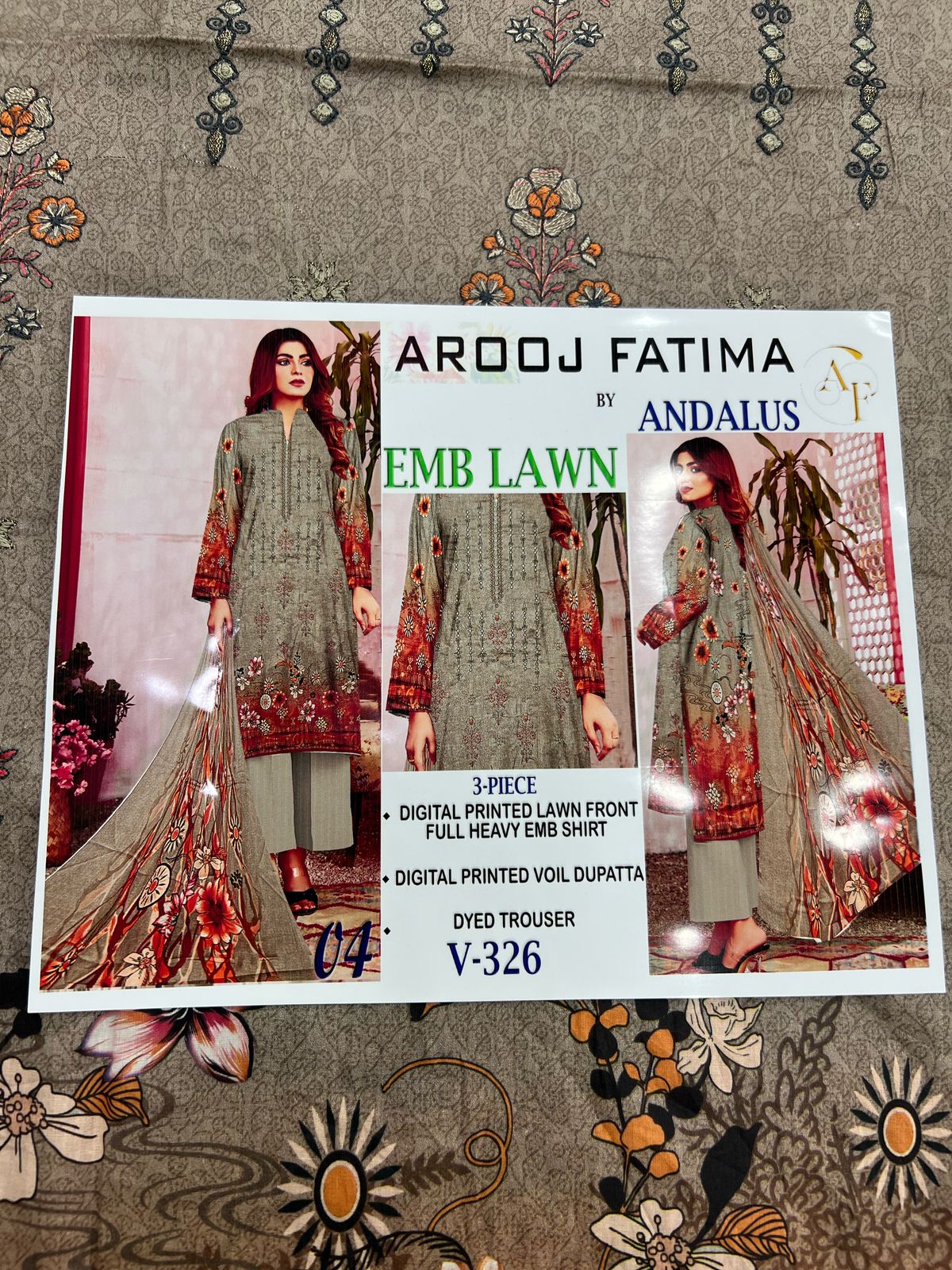 AROOJ FATIMA EMB Lawn 3PC