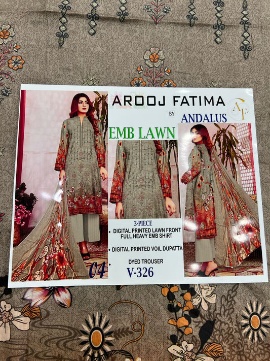 AROOJ FATIMA EMB Lawn 3PC