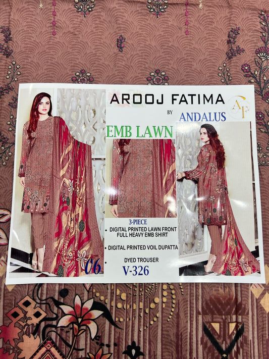 AROOJ FATIMA EMB Lawn 3PC