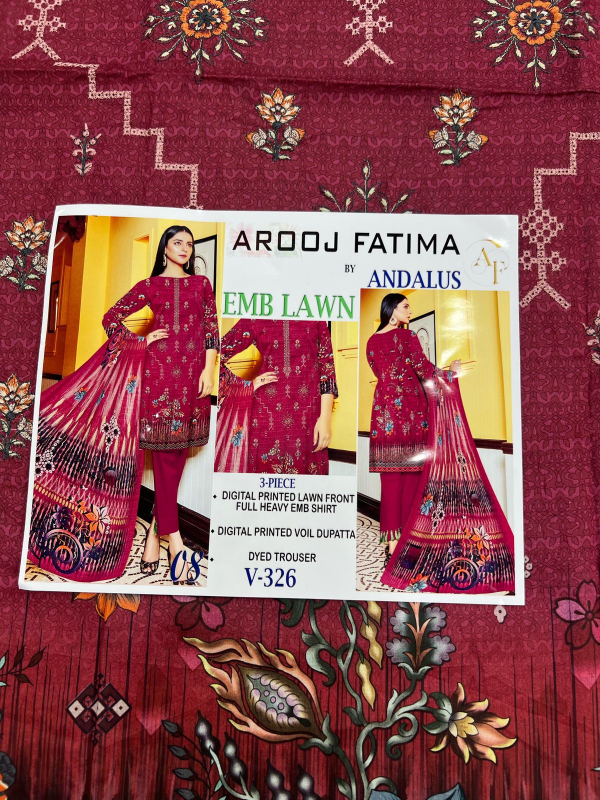 AROOJ FATIMA EMB Lawn 3PC