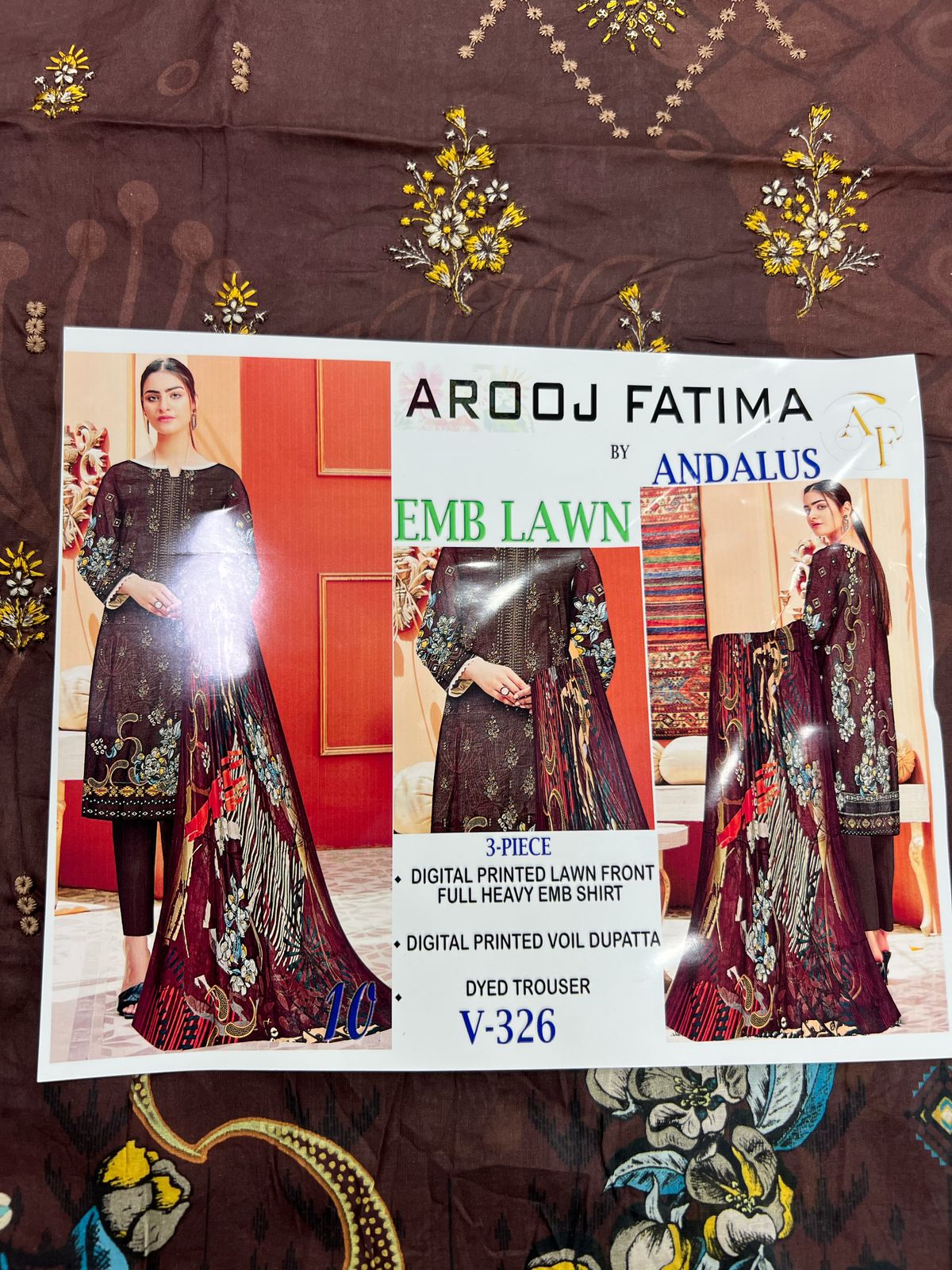 AROOJ FATIMA EMB Lawn 3PC
