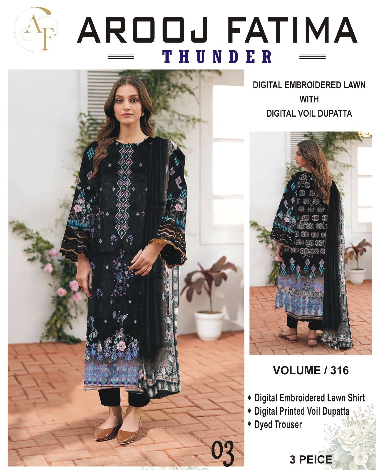 AROOJ FATIMA EMB Lawn 3PC
