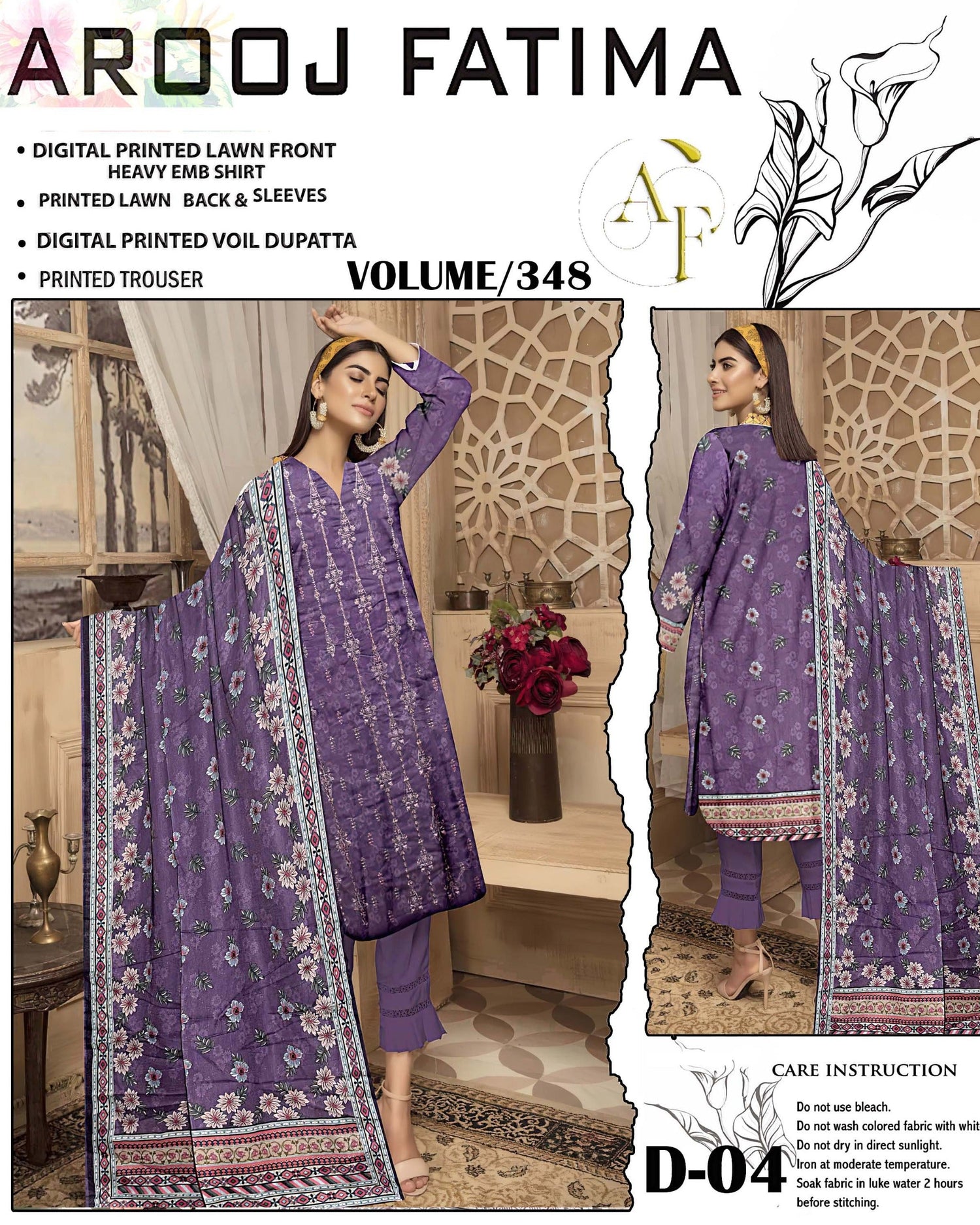 Original Arooj Fatima Lawn Vol # 348