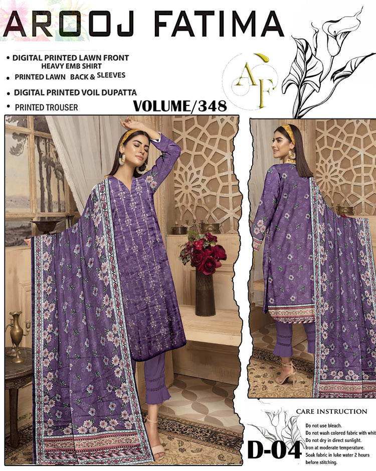Original Arooj Fatima Lawn Vol # 348