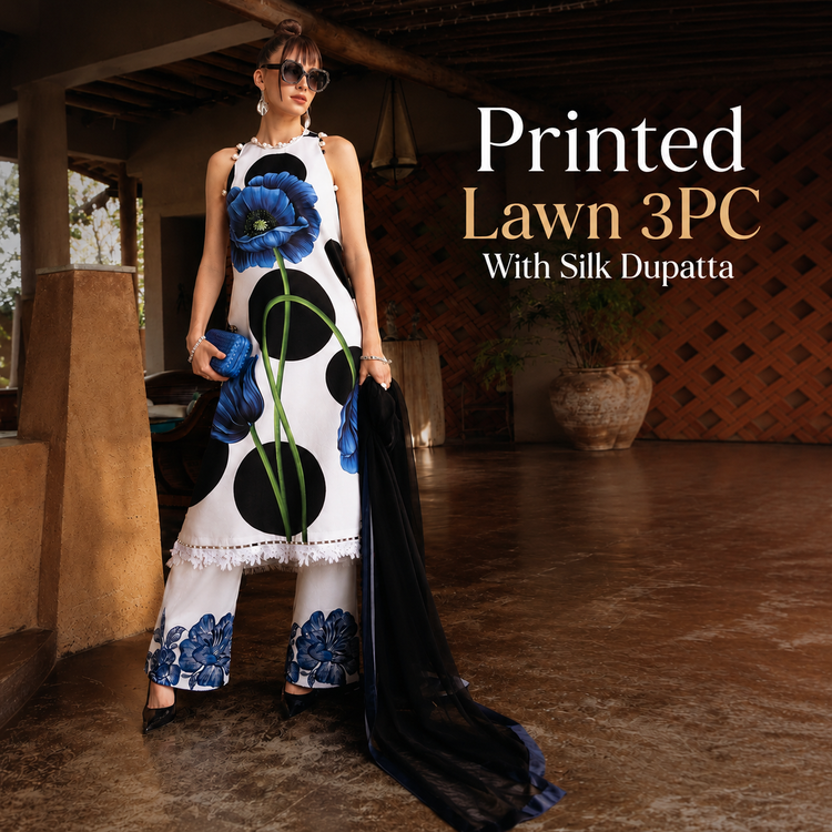 Printed Lawn 3PC With Silk Dupatta