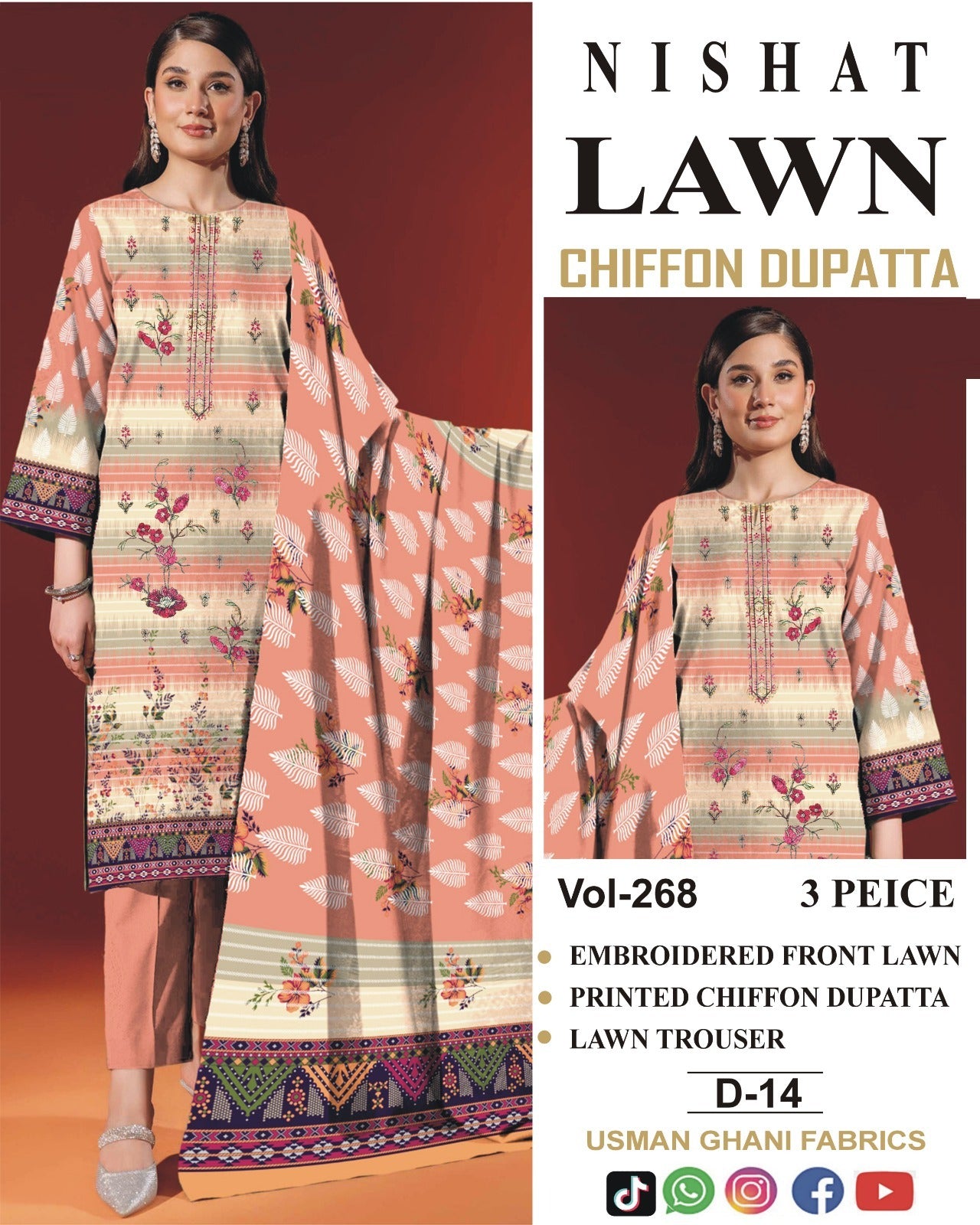 Summer Luxury Lawn – EMB Suit with Chiffon Dupatta