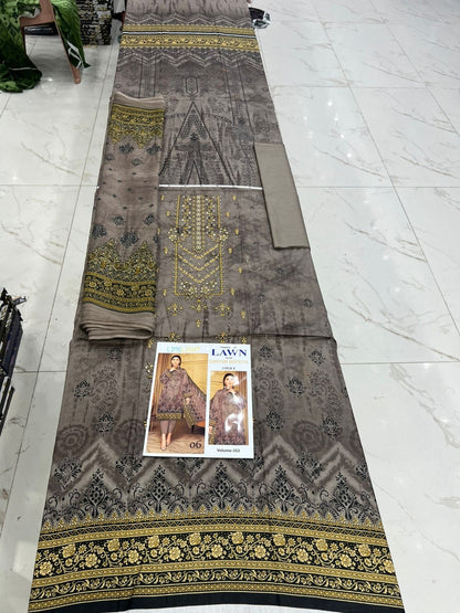 Summer Luxury Lawn – EMB Suit with Chiffon Dupatta